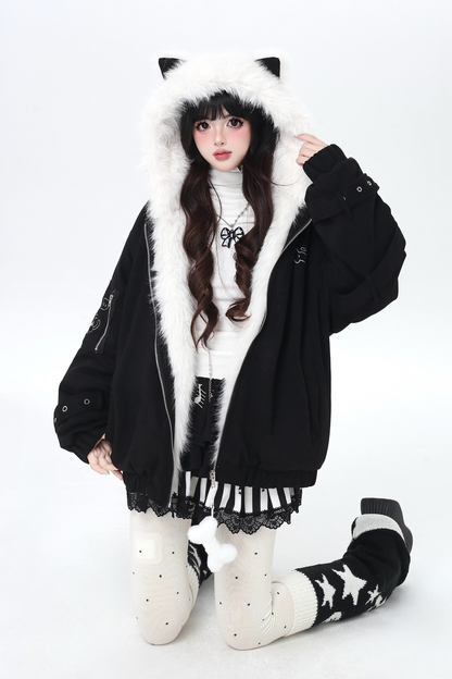 Cat Ear Hood Fur Jacket