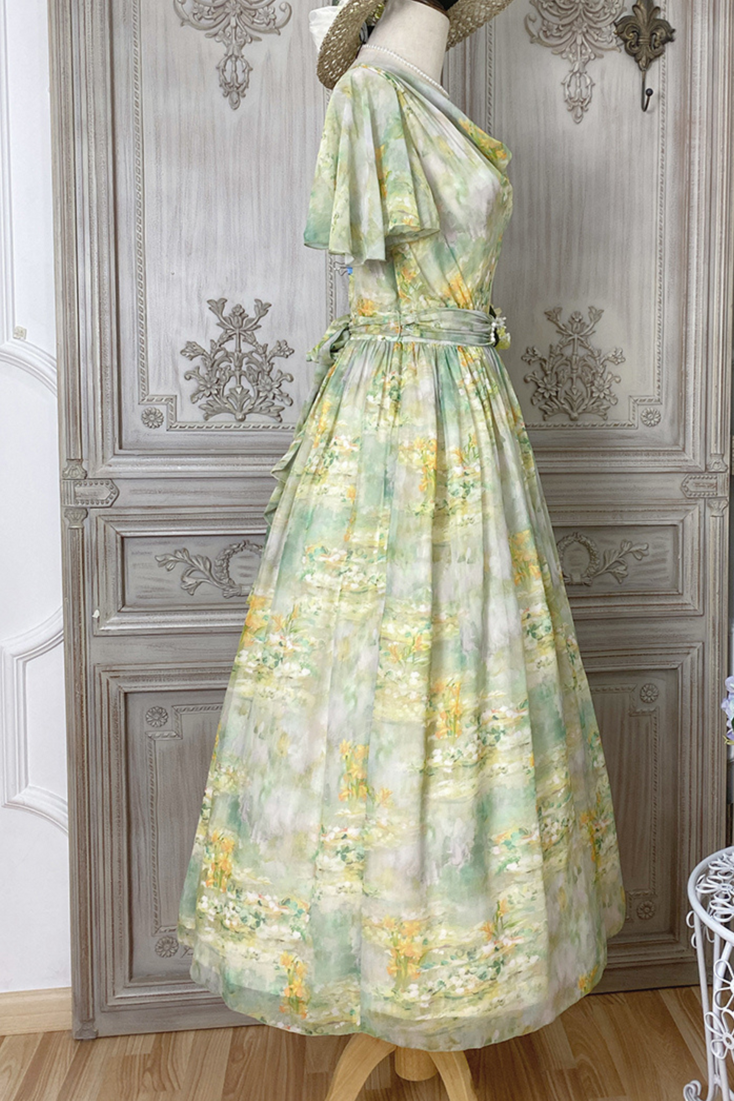 マーブルリゾートシフォンプリントドレス