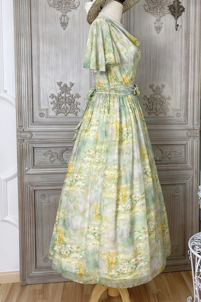 マーブルリゾートシフォンプリントドレス