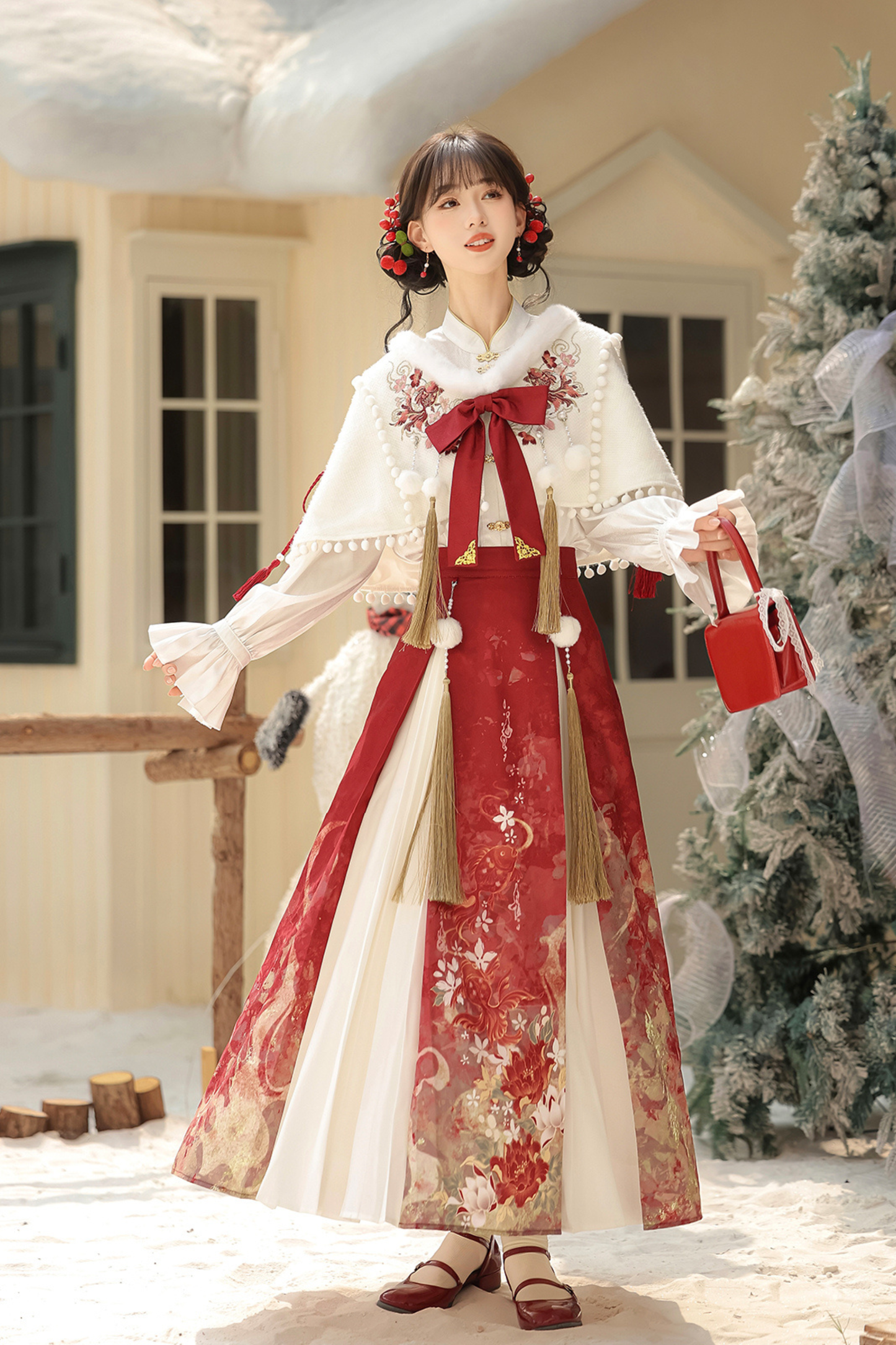 Retro china shawl + top + skirt