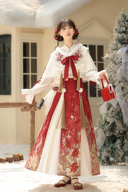 Retro china shawl + top + skirt