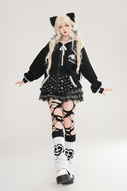 Lace Bunny Hooded Loose Hoodie