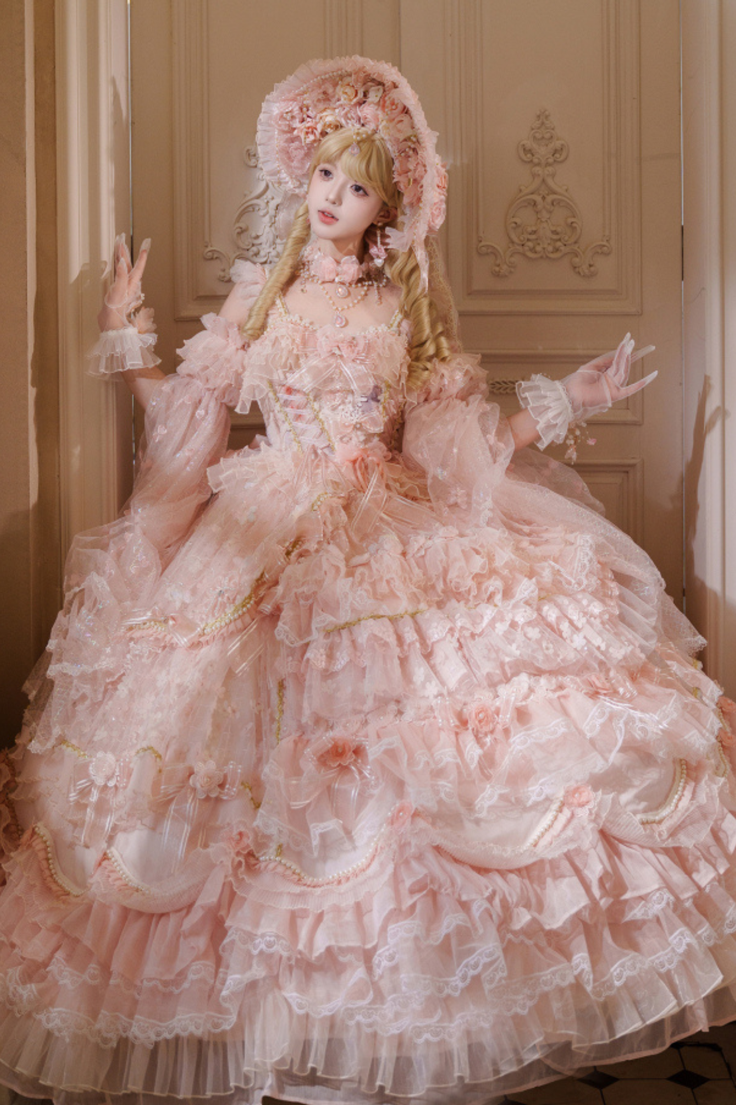 スイートフラワーゴージャスティーパーティーロングロリータドレス