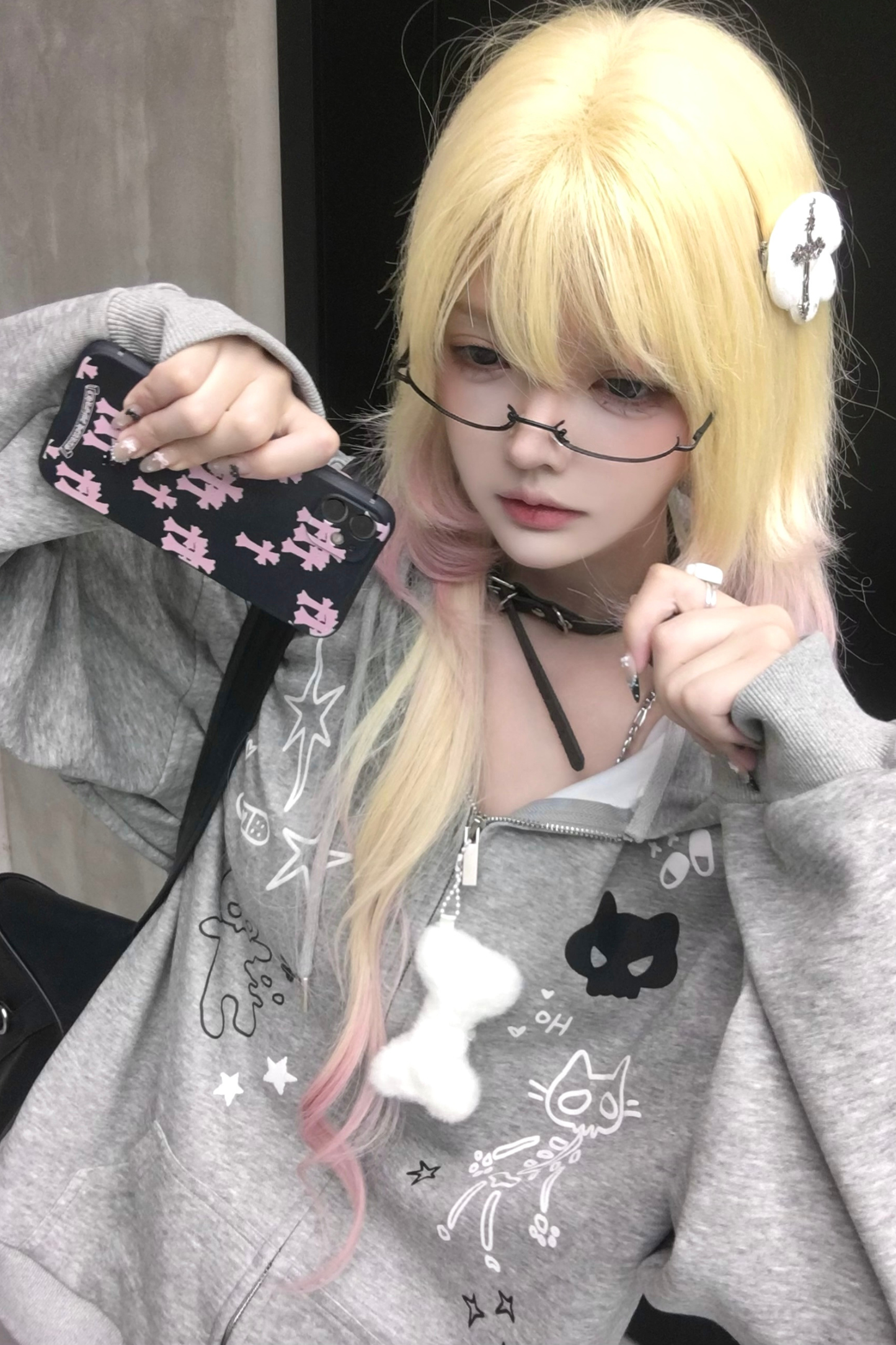 猫耳イラストデザインフードパーカー