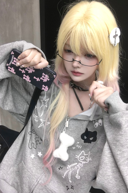 猫耳イラストデザインフードパーカー