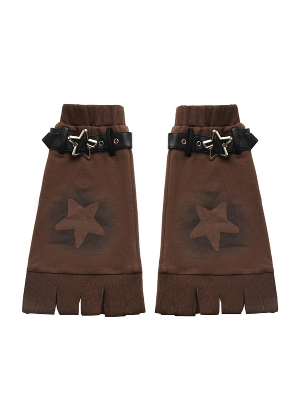 Star American Print Loose Zip Hoodie + Irregular Skirt + Leg Warmers