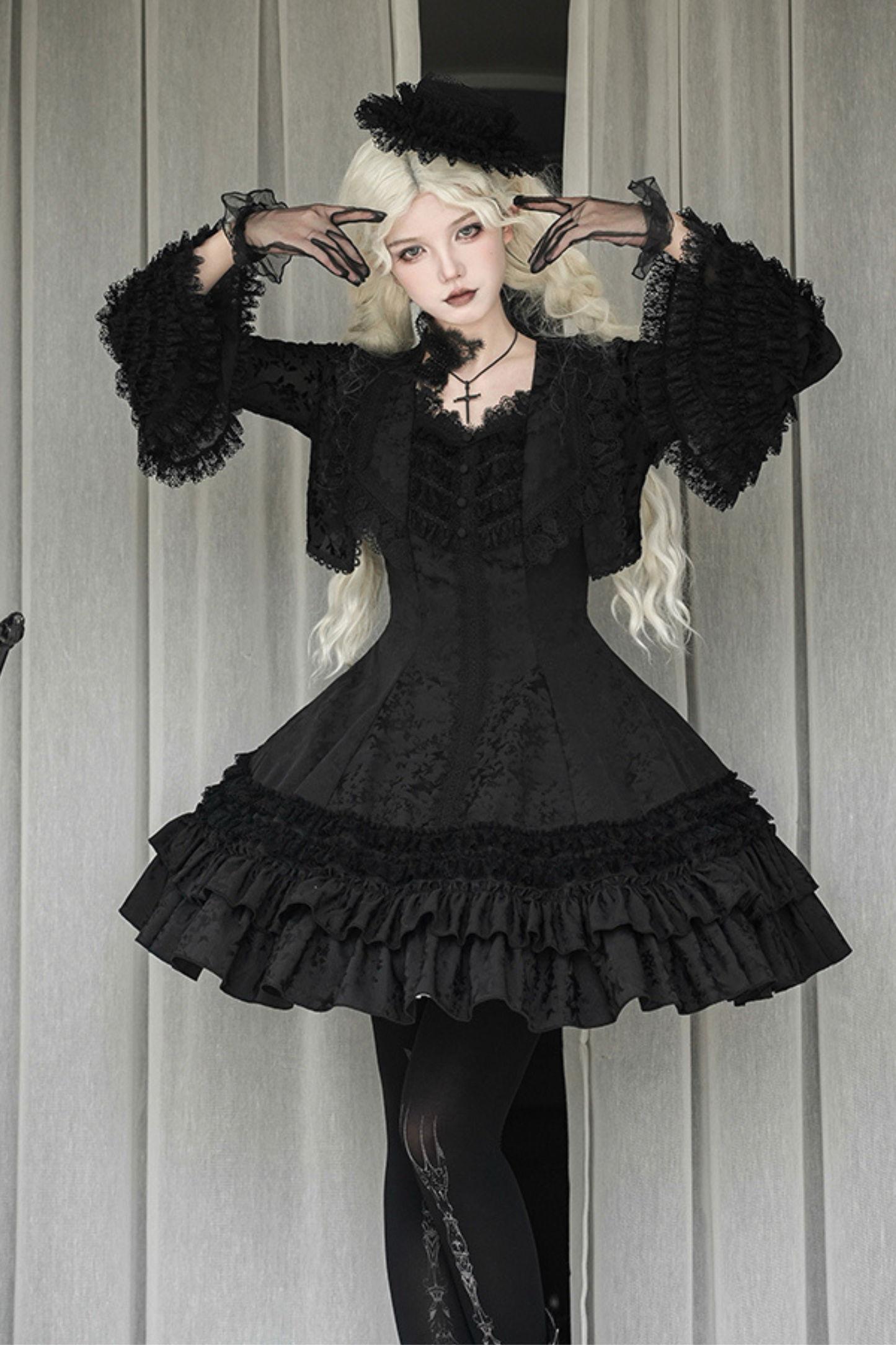 ダークテーラースリムゴシックロリータドレス+アウター