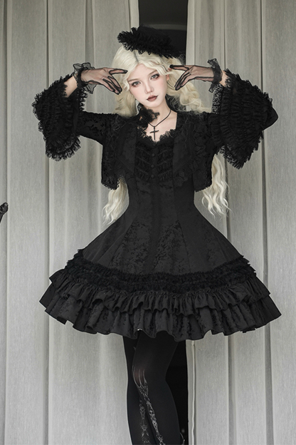 ダークテーラースリムゴシックロリータドレス+アウター