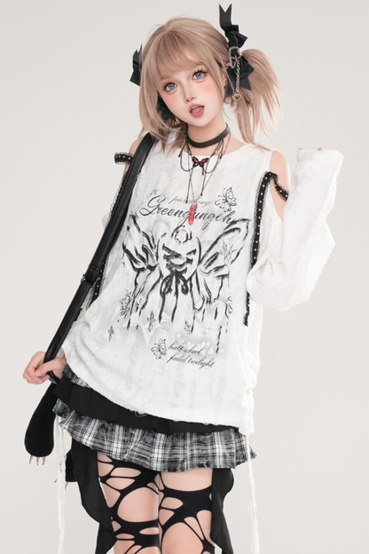 Butterfly Print Strap Off-the-shoulder Top