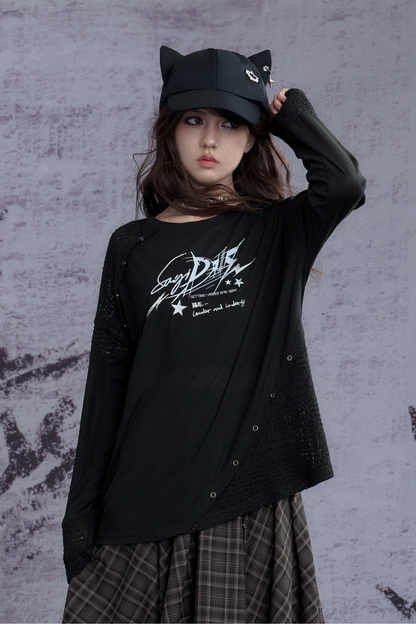 ダークパッチワークストリートスタイルトップス