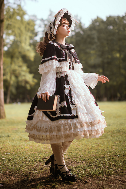 ゴシックドールレースジャンパースカート+ベイビーキャップ+ヘアバンド+ショール