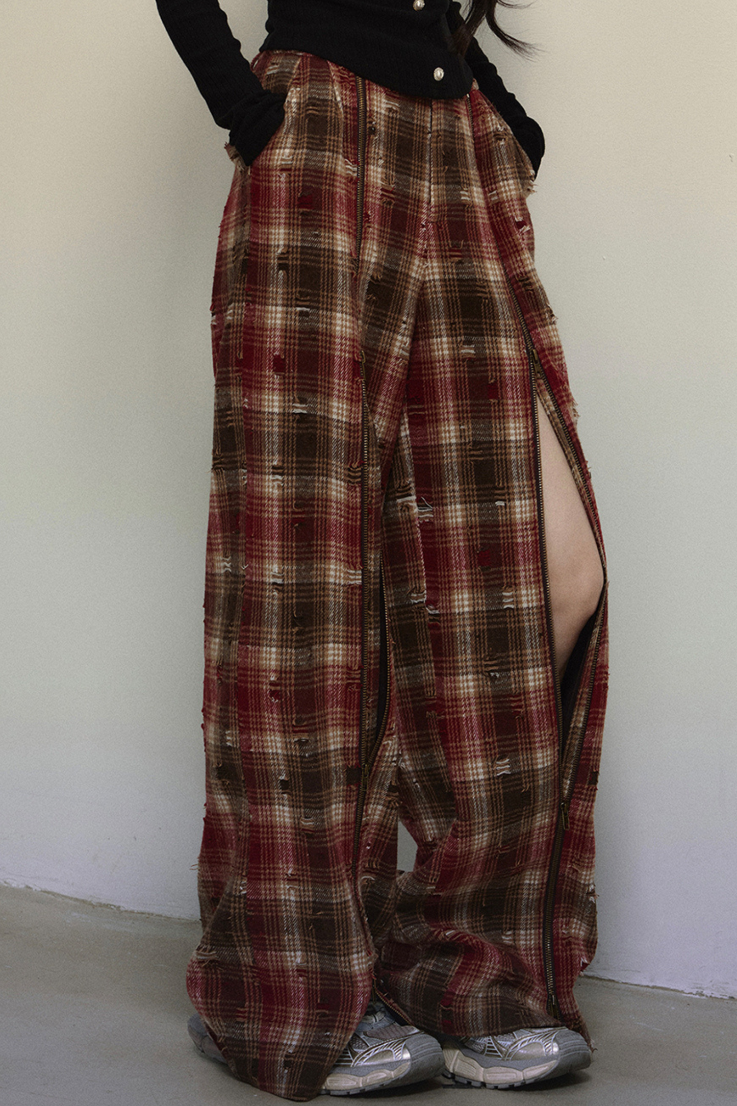 Academy Gallery Loose Lazy Style Slit Check Pants