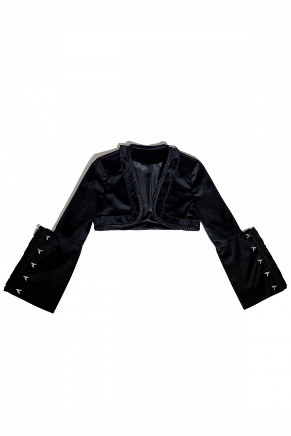 [Pre-order Deadline: November 6] Brown Steampunk x Black Gothic Mode Velvet Ruffle Trim Heart Motif Cuff Decoration Short Jacket