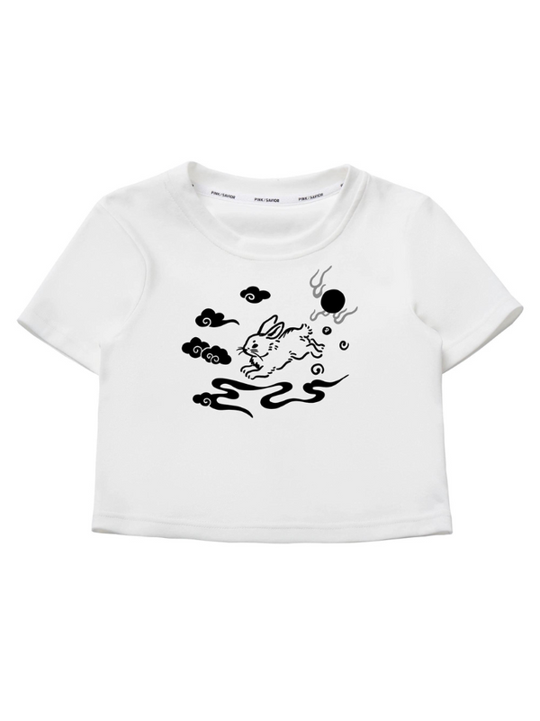 ジェイドラビットプリントカップル Tシャツ