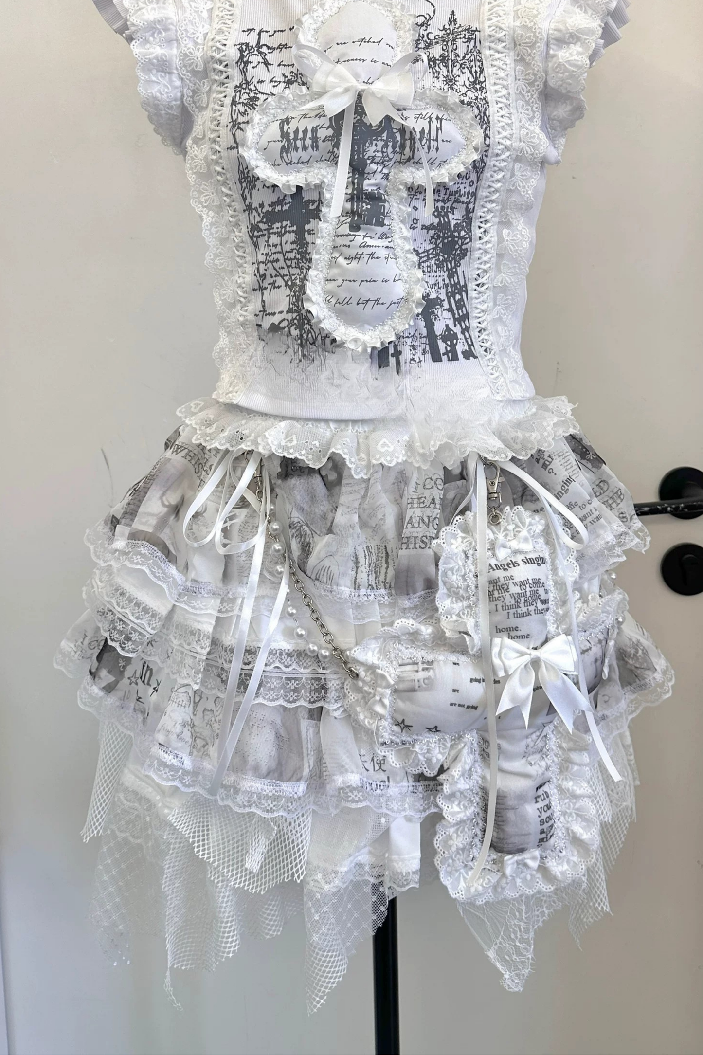 White Lace Asymmetrical Skirt + Pendant