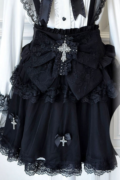 Dark windcloth shirt + skirt + ribbon