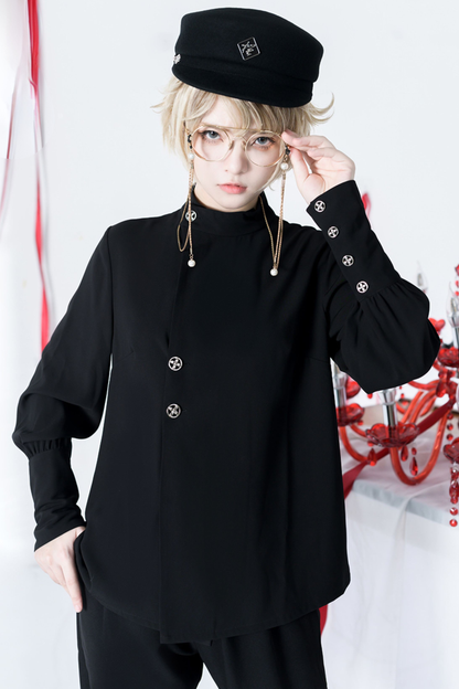 レトロモードスタンドカラーブラウス