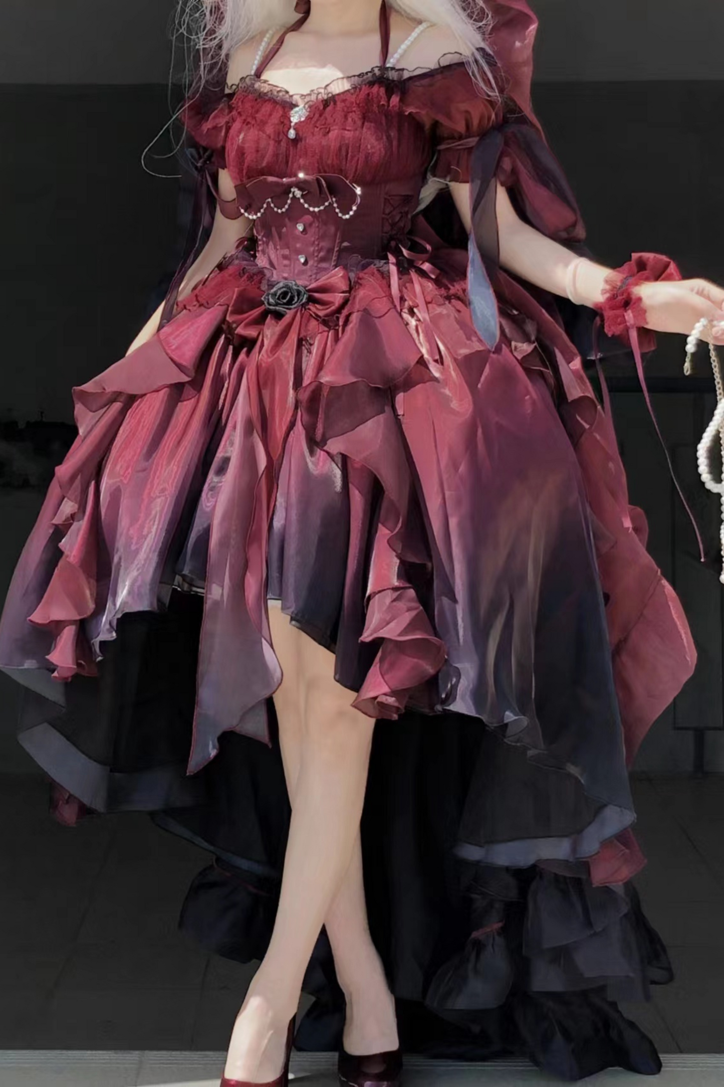 グラデーションアシメデザイン妖精ロリータドレスセット