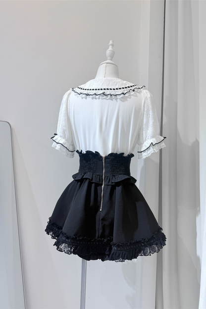 ドールカラーレースシャツ+キュロット