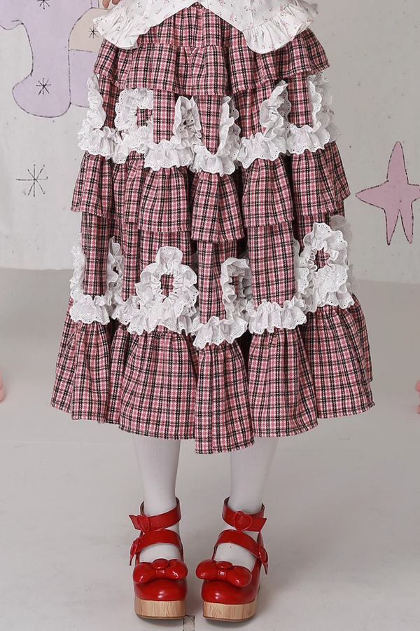レトロチェックレースティアードロリータスカート