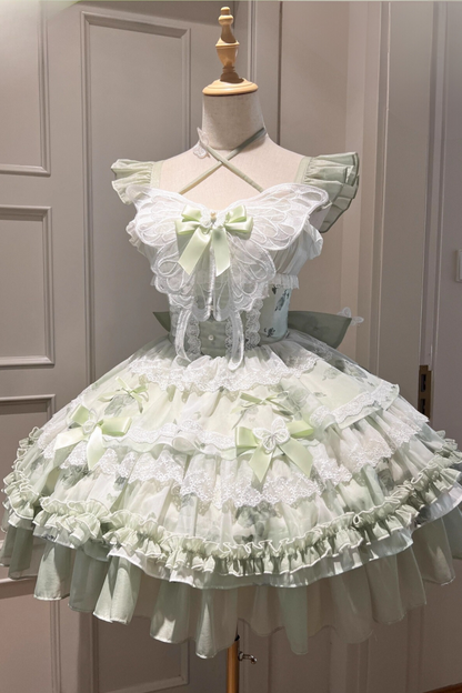 [Reserved product] White Green Butterfly Fairy Dress