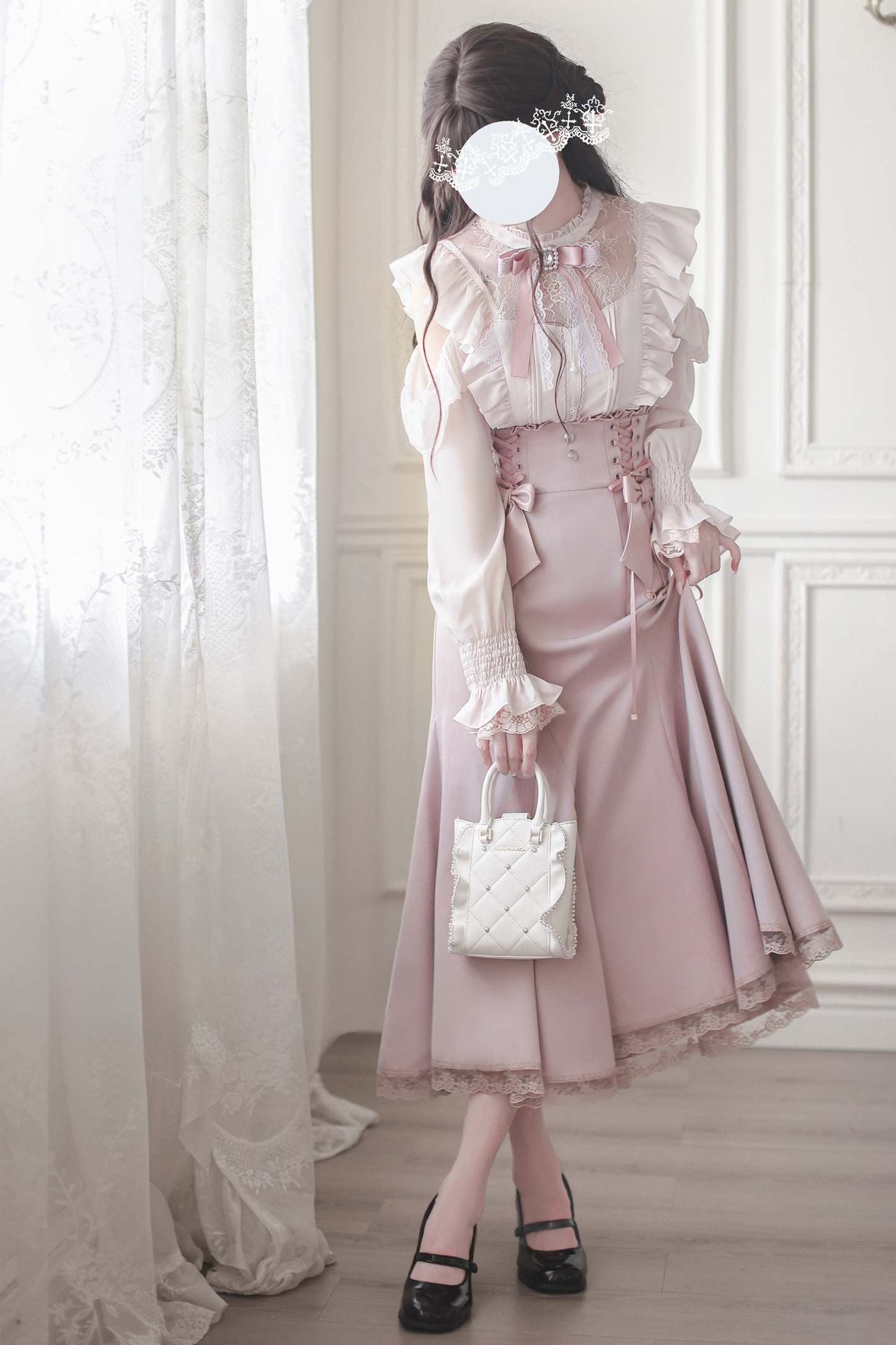 エレガントオフショルダーデザインシャツ+マーメイドスカート