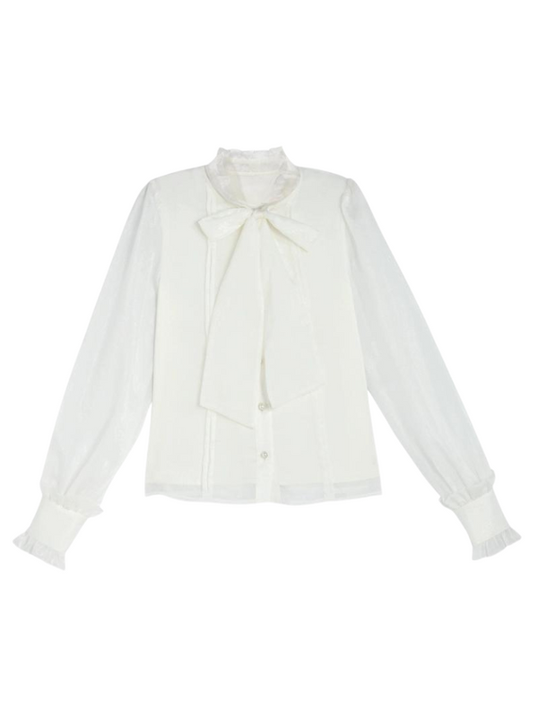 シフォンフリルボウタイシャツ＋フォレストオイルペイントテイストサスペンダードレス