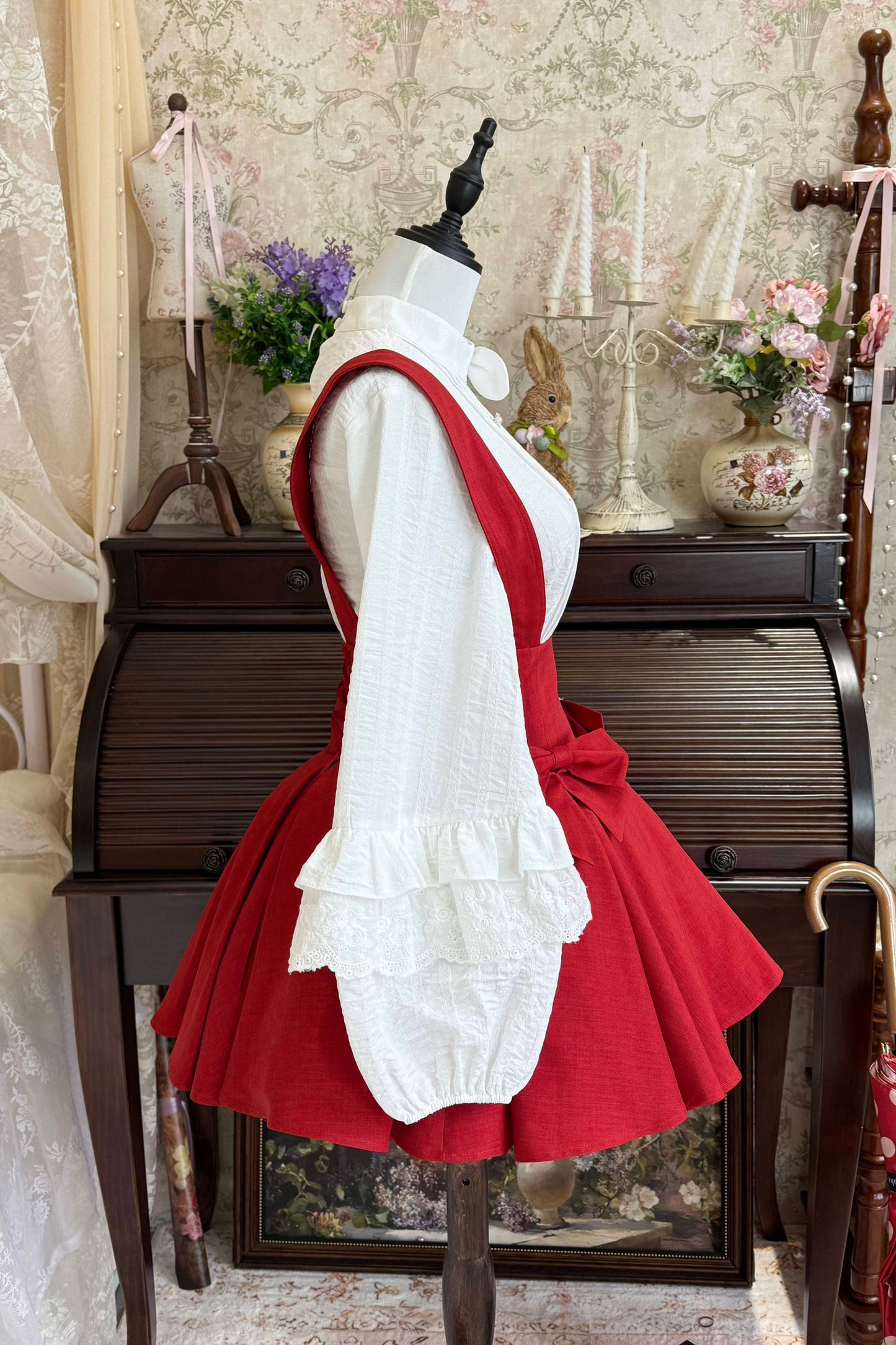 Retro Lace Shirt + Suspender Skirt