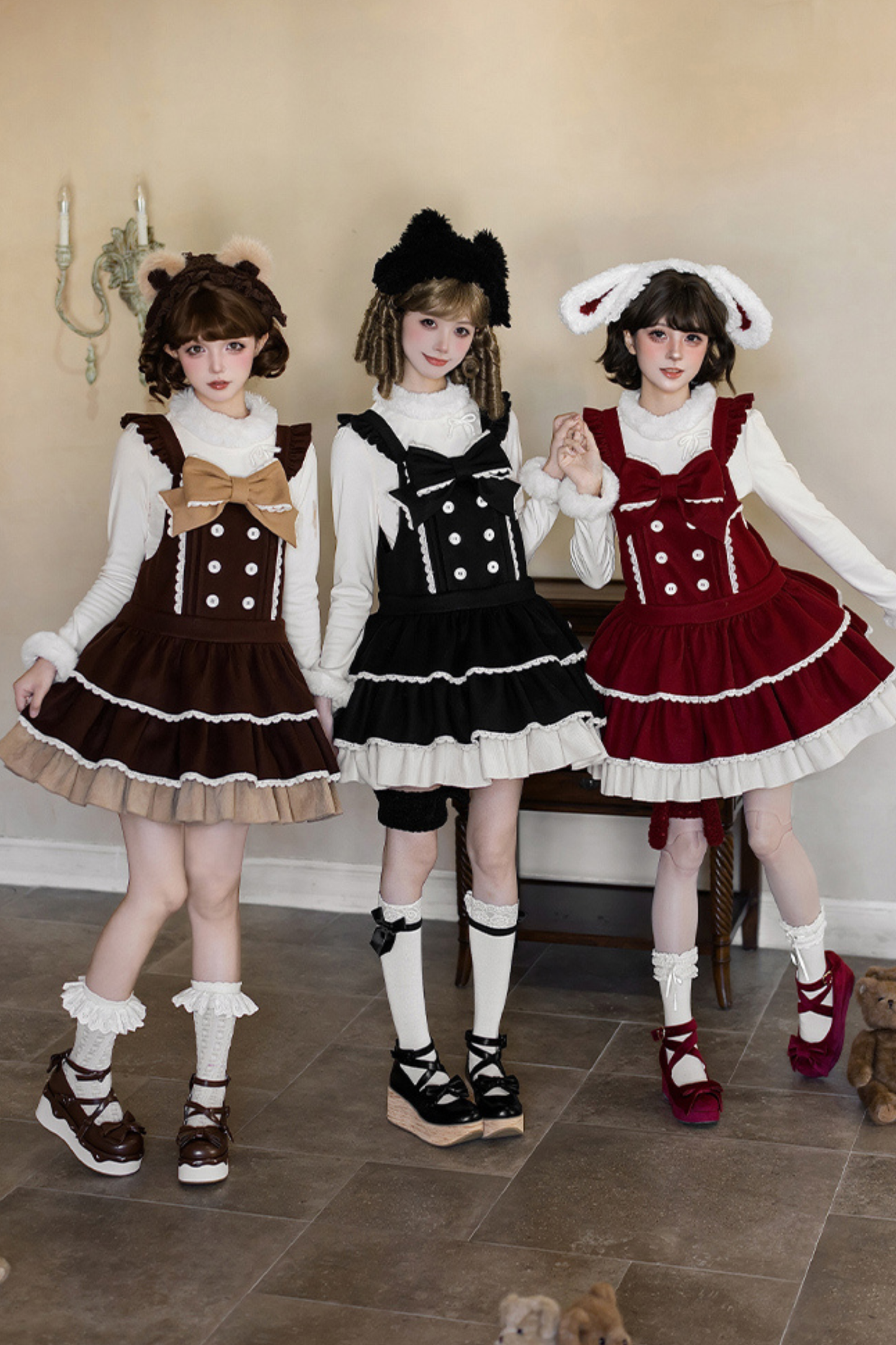 ドールロリータドレス+トップス+アニマルレッグループ+アニマルヘアバンド