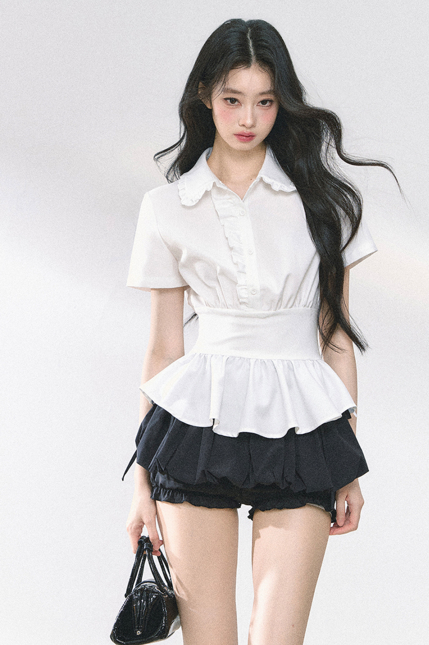 ピュアホワイトフレンチペプラムシャツ