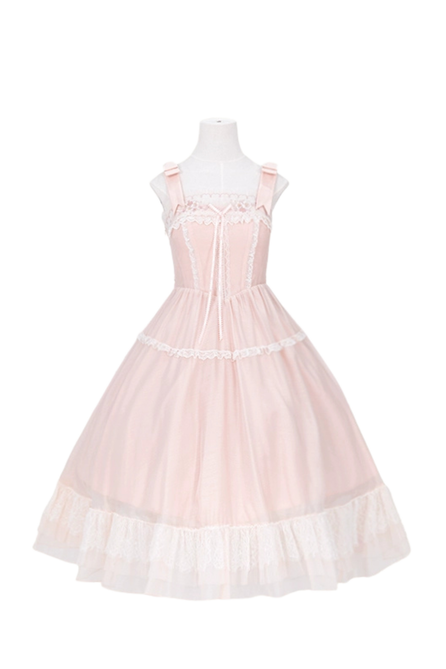 Cherry blossom color sweet princess Lolita dress + doll color top + sheer cardigan + apron