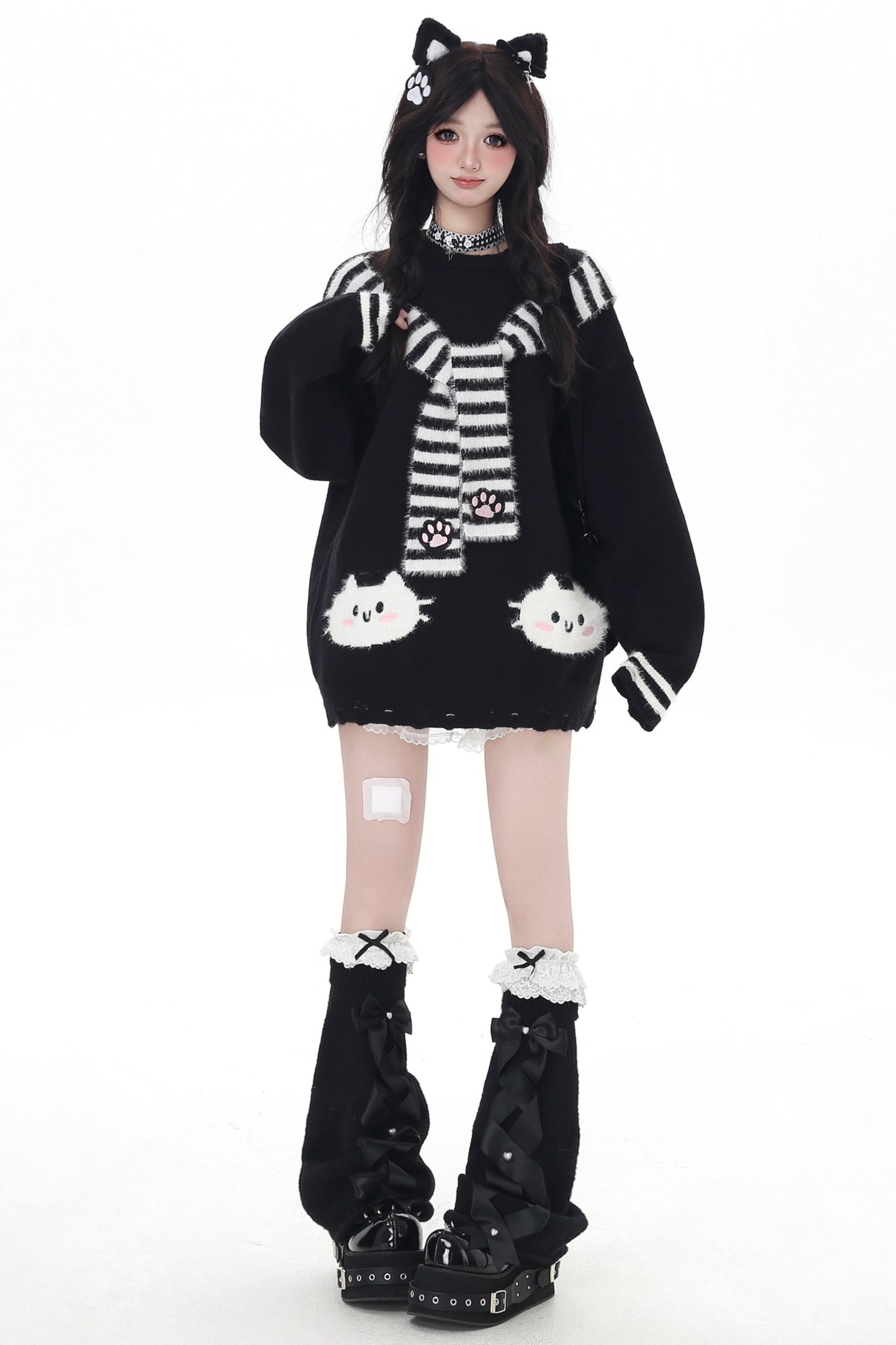 フェイクマフラーキャットルーズニット