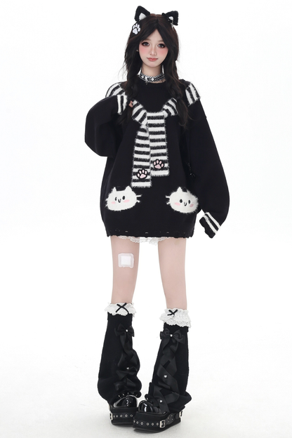 フェイクマフラーキャットルーズニット