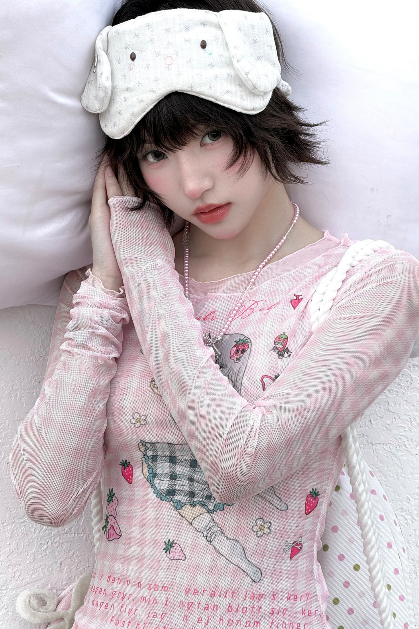 마카롱 피치 티셔츠 + 프릴 퀼로트