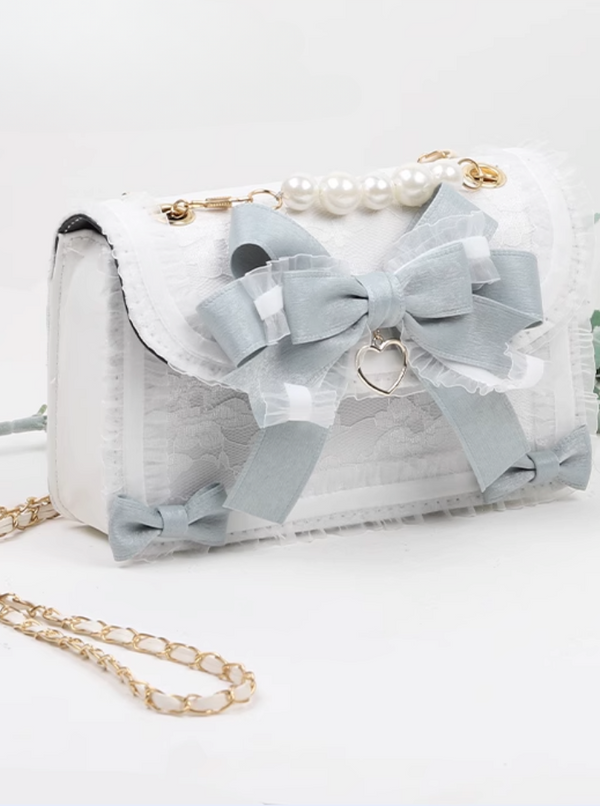 White pearl girly lace design bag