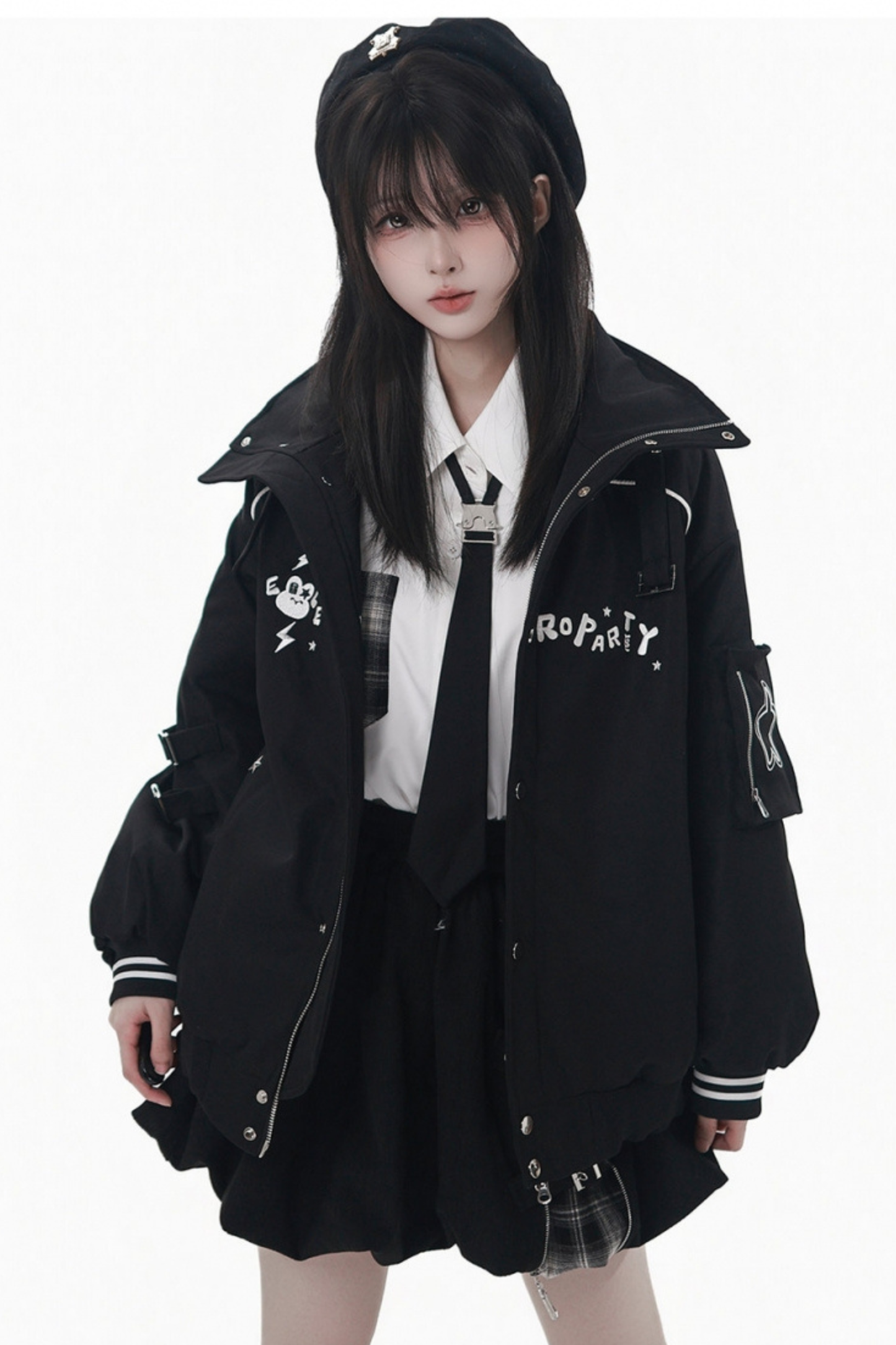 モードダークジャケット+シャツ+ロングスカート+ショートスカート