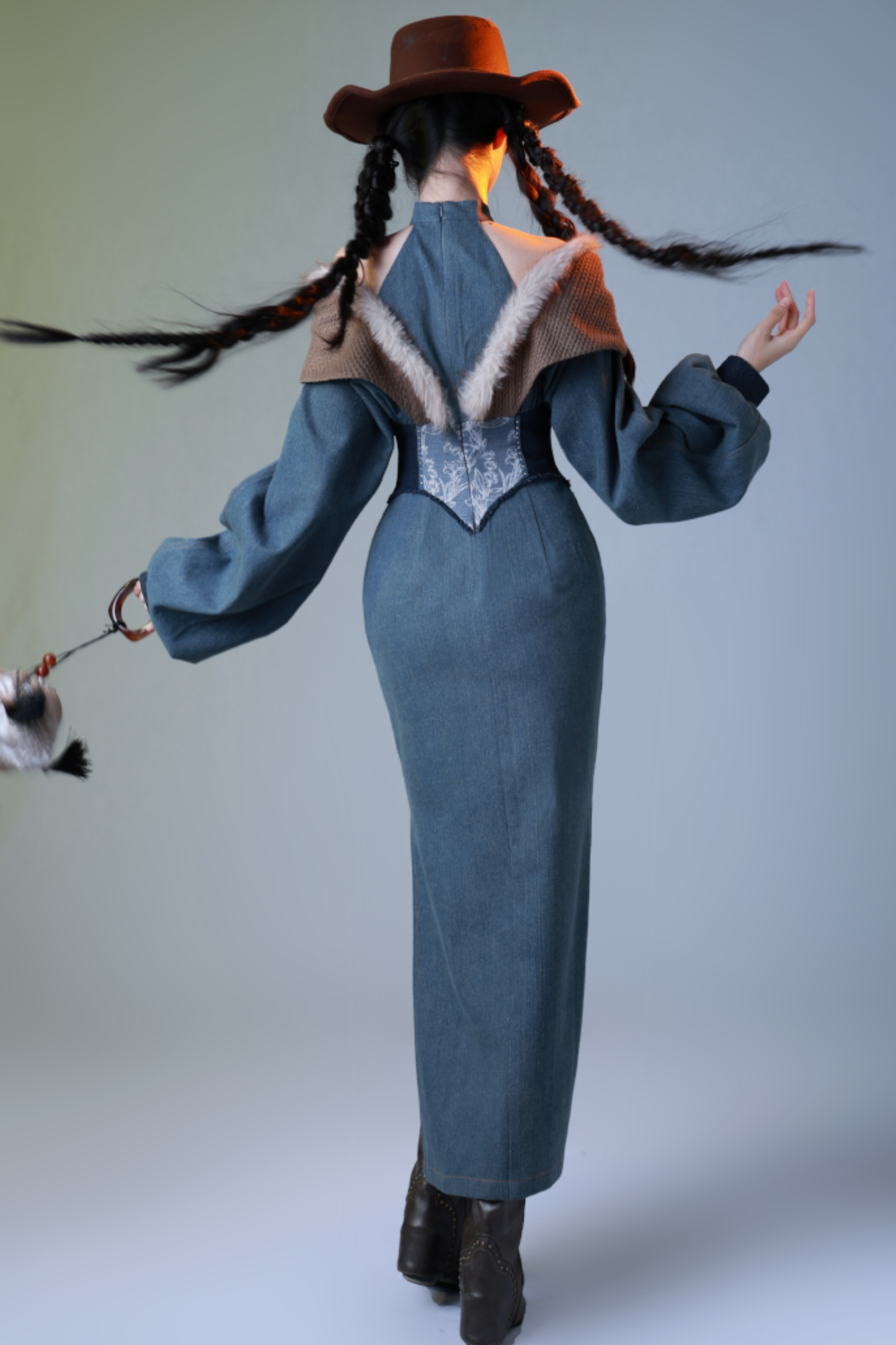 Retro Denim China Long Dress