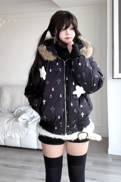 Fur Hood Cloth Design Down Jacket