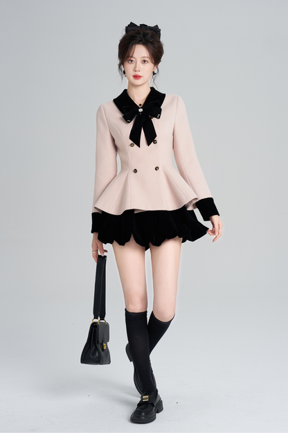 フレンチスイートピンクフレアコート+スカート