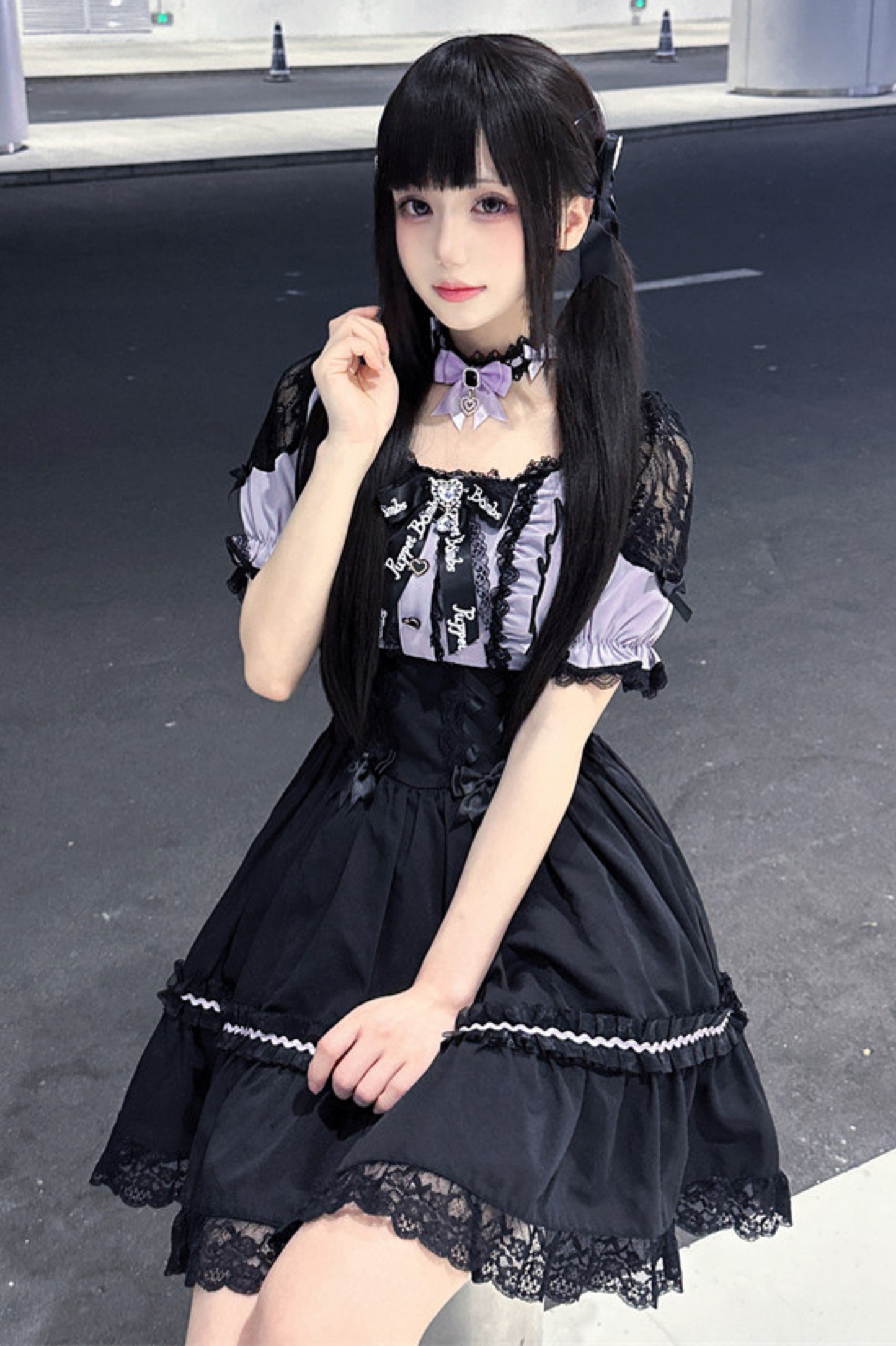 Lila Spitzen-Herz-Kleid + Schleifen-Klammer + Halskette