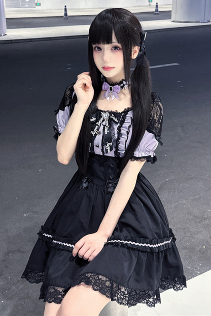 Lila Spitzen-Herz-Kleid + Schleifen-Klammer + Halskette