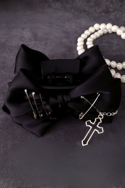 Cross Chain Ribbon Hair Clip