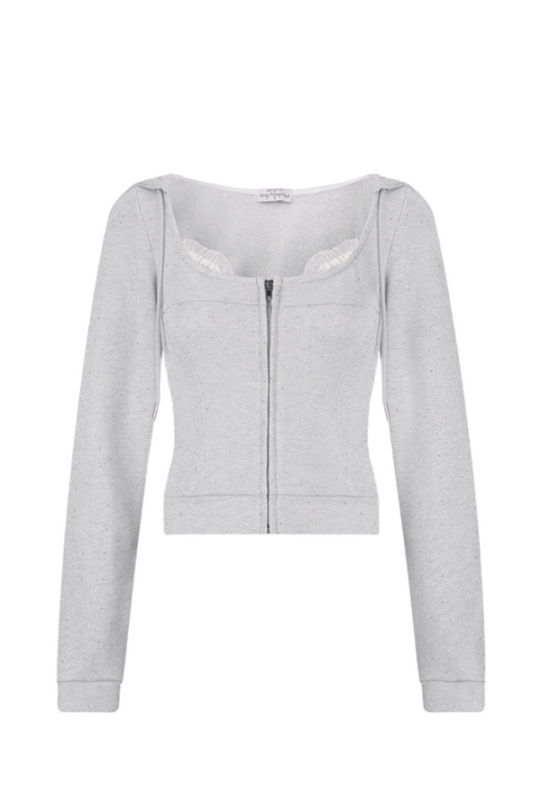 Rhinestone Hooded Parka + Ruffle Cake Pants Skirt