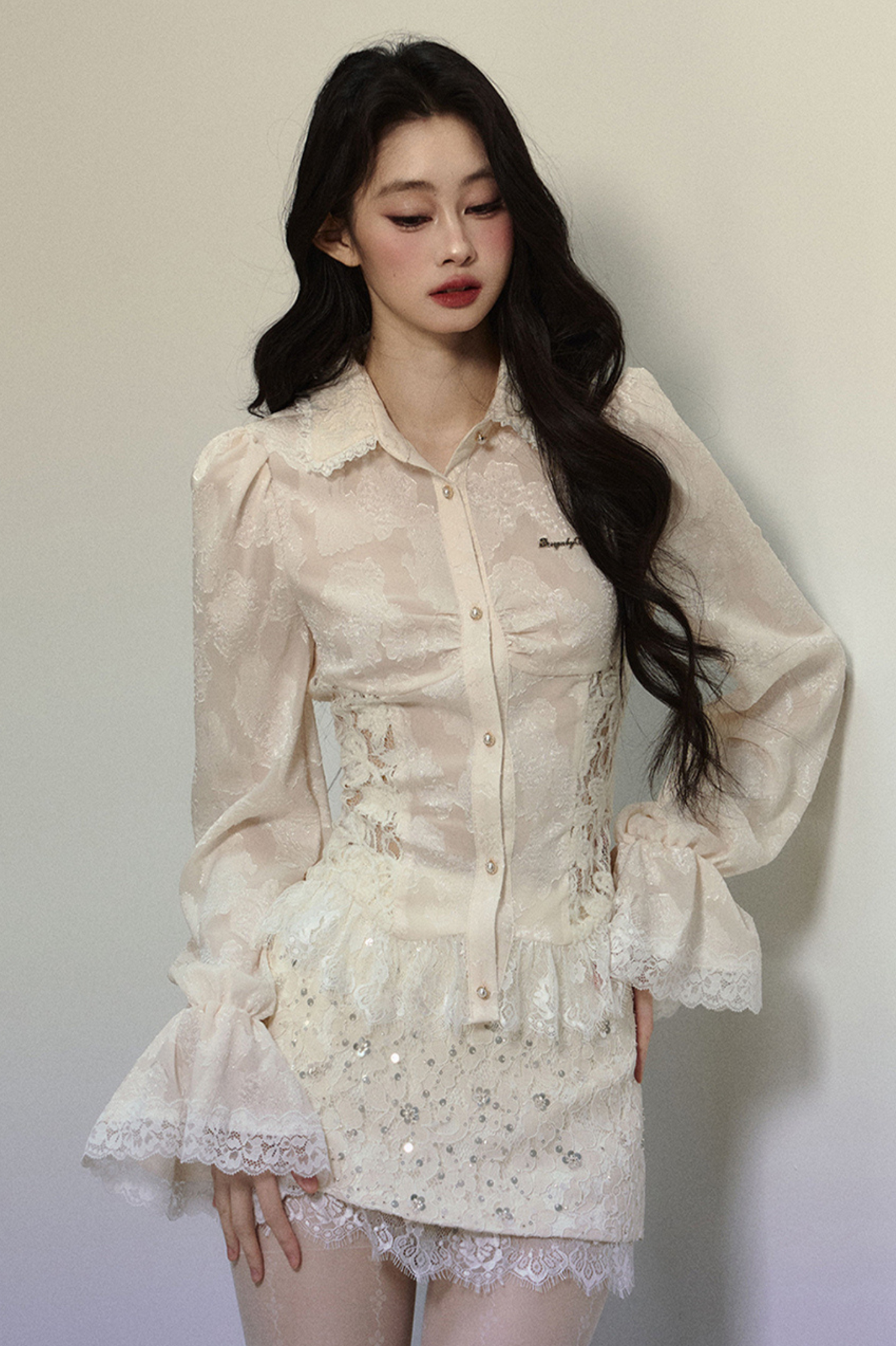 Flower Haratake French Lace Shirt