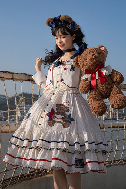 [Reservation deadline on October 8] Navy Bear Original Lolita Fake Two Piece Dress + One Piece + Tops + Suspender Dress