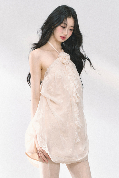 ウェンディレースフラワーホルターネックドレス