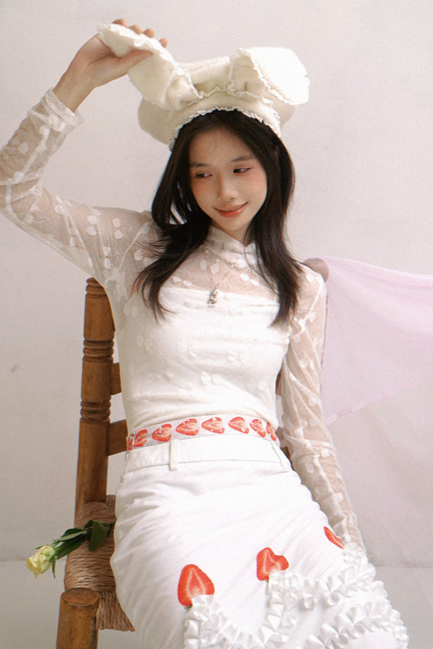 Cherry Jacquard Turtleneck Top