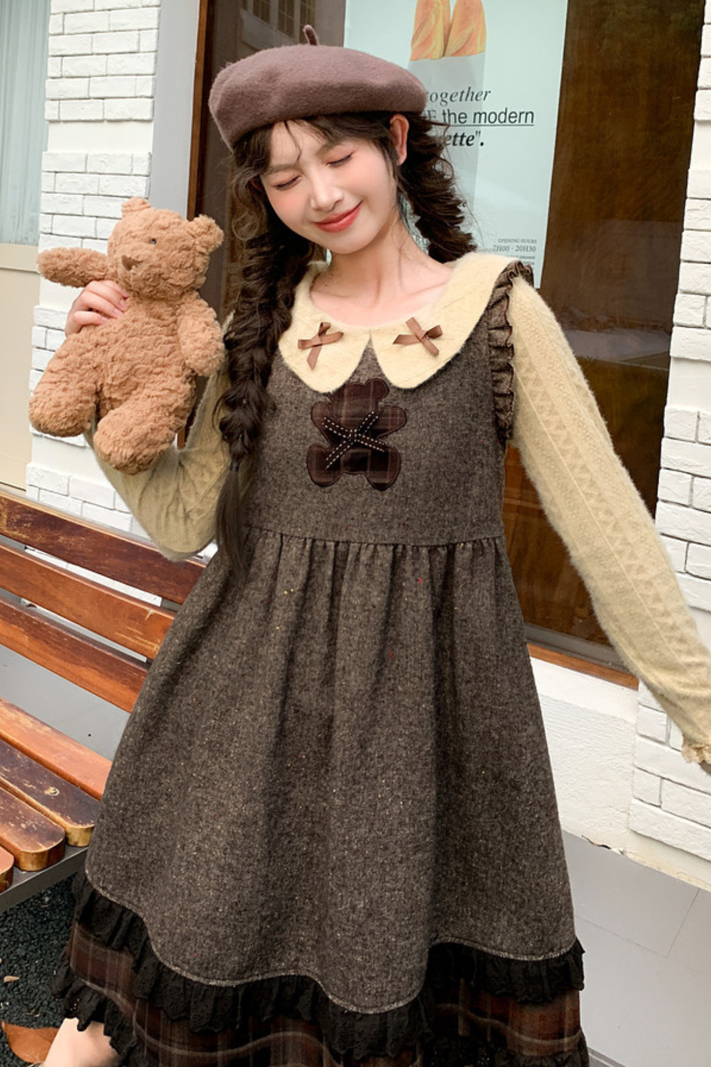 レトロチェックドレス+レトロドールトップス