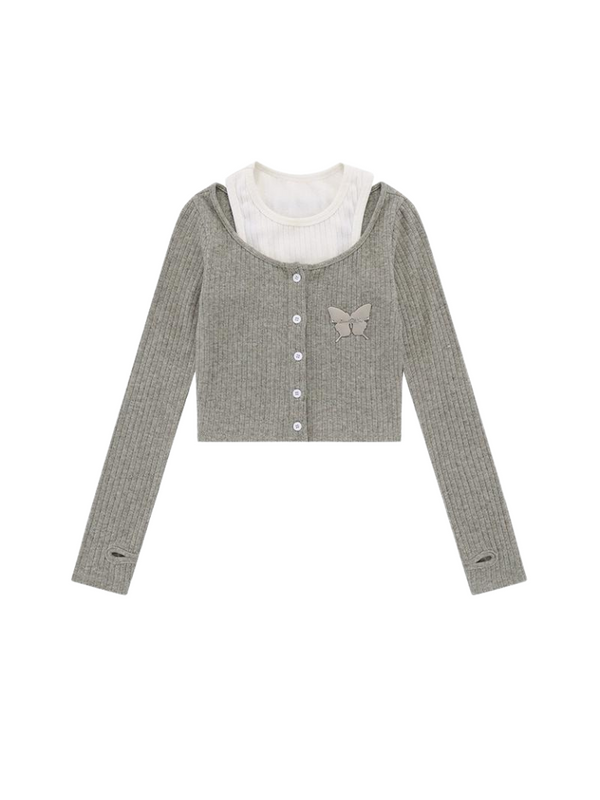 Two-piece design knit cropped top