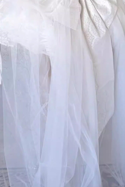 [Vorbestellung bis 4. April]Weißes Feder-Zeremonienkleid + Schal + Schwanz + Schleier + Schleife + Ärmel